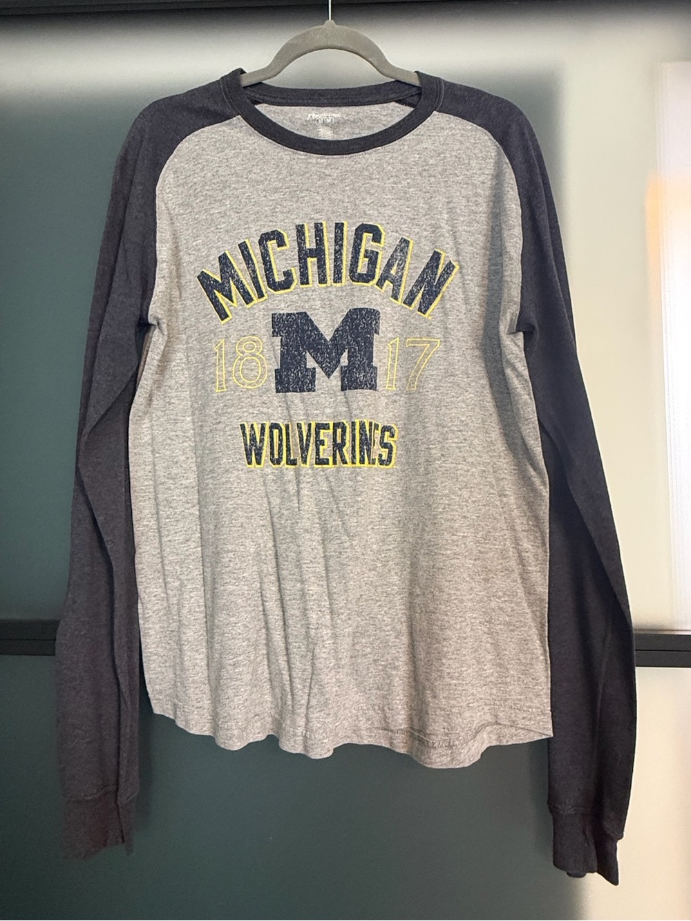 Pro Edge Michigan Wolverins Gray and Navy Raglan Long Sleeve Tee